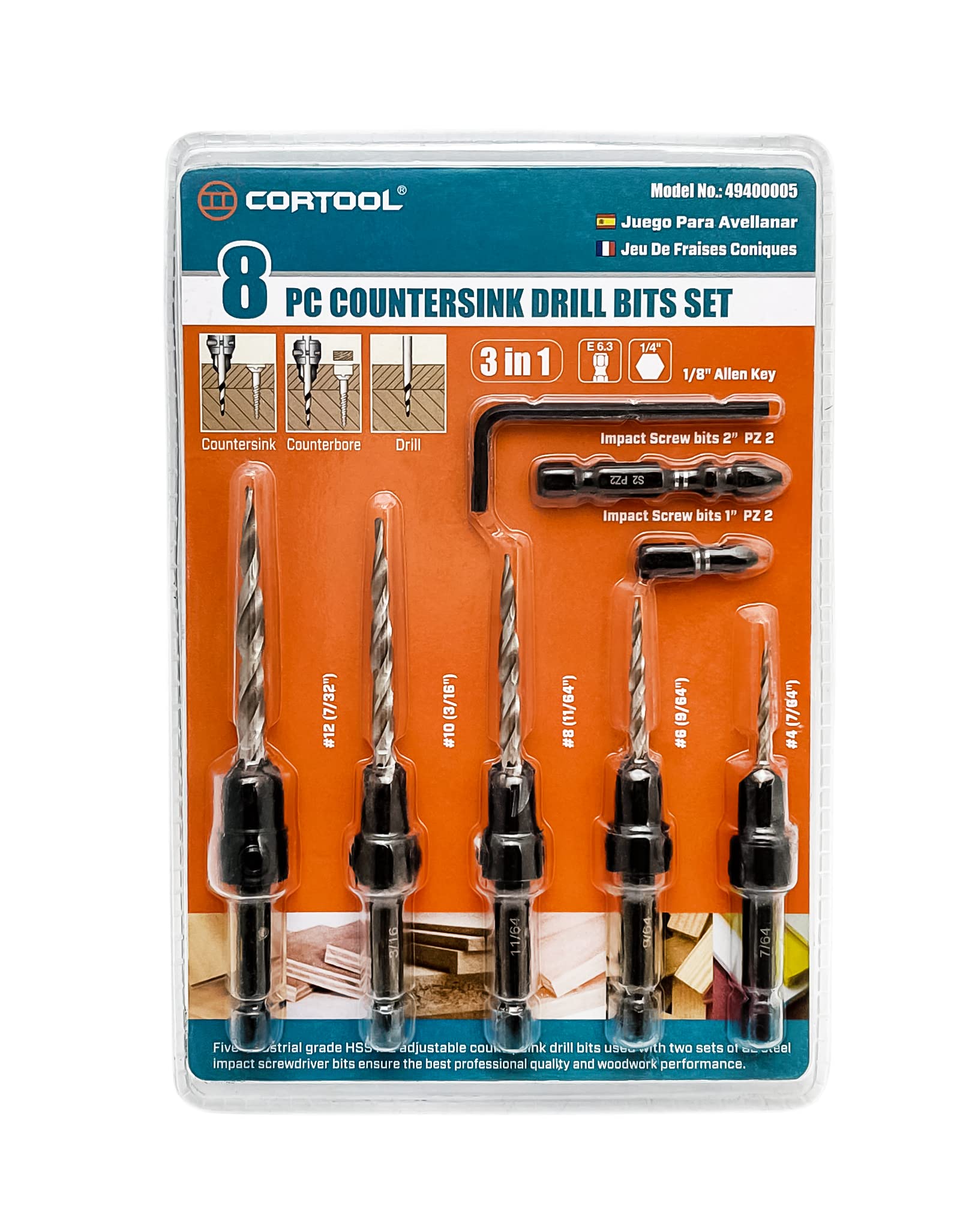 8pcs Wood Countersink Drill Bit Set